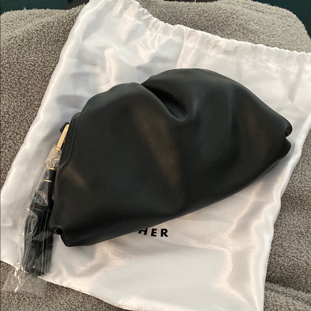 Black Leather Clutch with Tassel